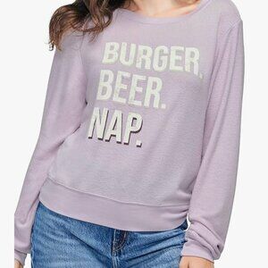 NWT Wildfox Women's Size XS Purple Burger Beer Nap Pullover Sweater